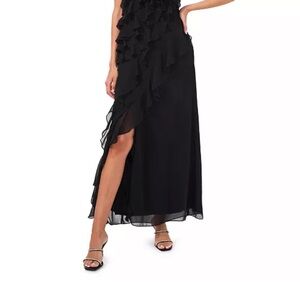 CeCe Black Maxi Skirt Asymmetrical Ruffled A-Line